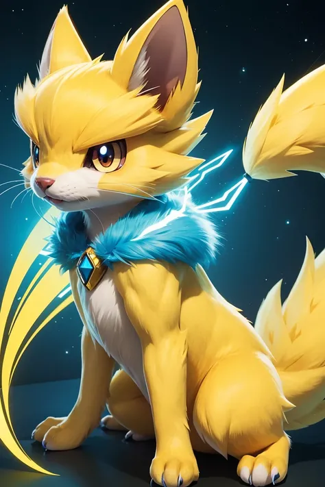 1 pokemon, electric type, weasel like creature, cute, yellow fur, anime style