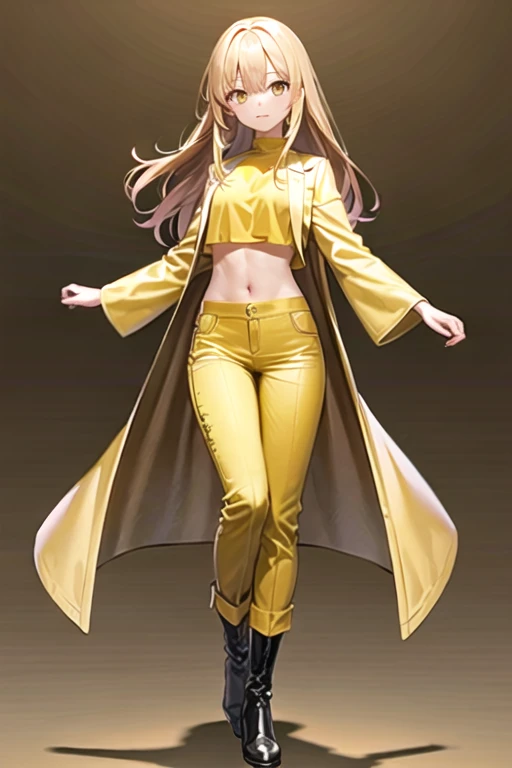 a girl, full body, (masterpiece:2, best quality, high quality, best quality, ultra high res), (real picture, intricate details), (1 lady solo, full body, small breasts), 1girl, beautiful, full body, (long hair:1.2, himecut:1.2, bright blonde hair: 1, yello...