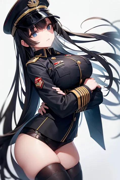 Military Uniform, Long Black Hair, Breast, Military Cap