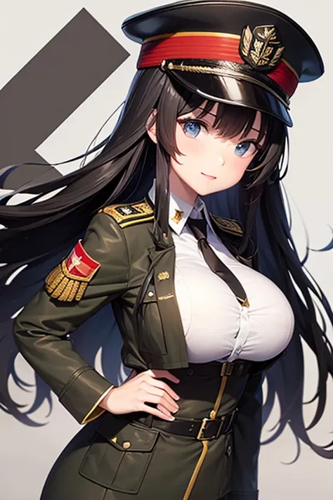 Military Uniform, Long Black Hair, Breast, Military Cap