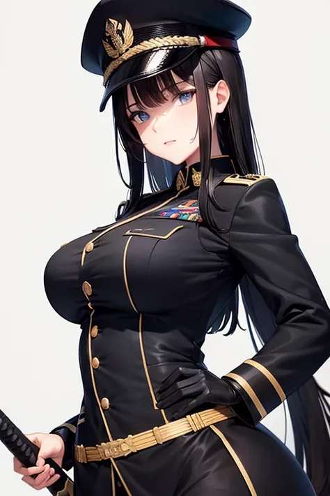 Military Uniform, Black Hair, Breast, Military Cap, Sword