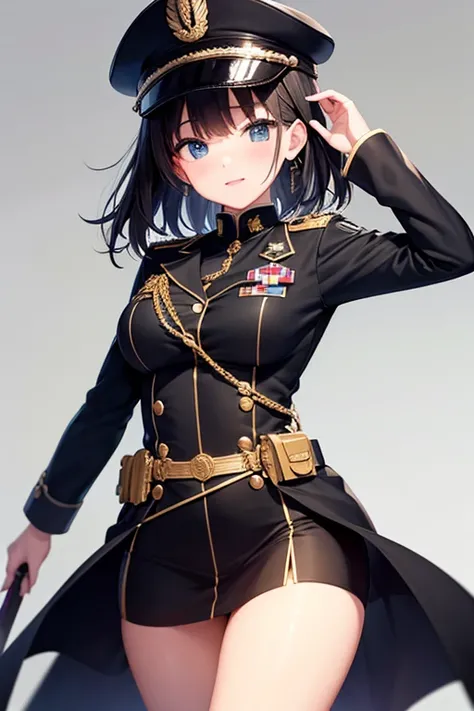 Military Uniform, Black Hair, Breast, Military Cap, Sword