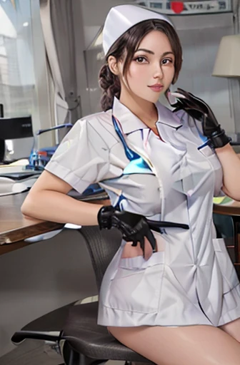 nurse uniform,hospital, latex nurse suit,nurses,busty,elbow gloves,labcoat,silverhair woman,azure eyes , gigantic boobs ,medical instruments,asian nurse,two nurses,speculum,examination room,oversize boobs, ,big ass ,strap on, lay on table ,legs spreaded,gi...