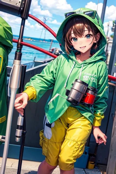 kawaii　femele　green fishingwear　I have a fishing rod