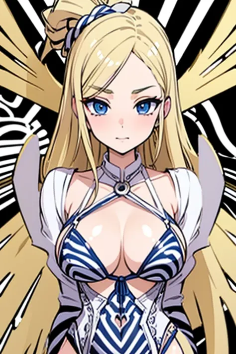 ((Best Quality)), ((Masterpiece)), (detailed), perfect faces, blonde hair, blue eyes, large breast, sexy, zebra pattern bra, zebra pattern lingerie, zebra pattern underwear, cum in pussy, breast milk, angel wings