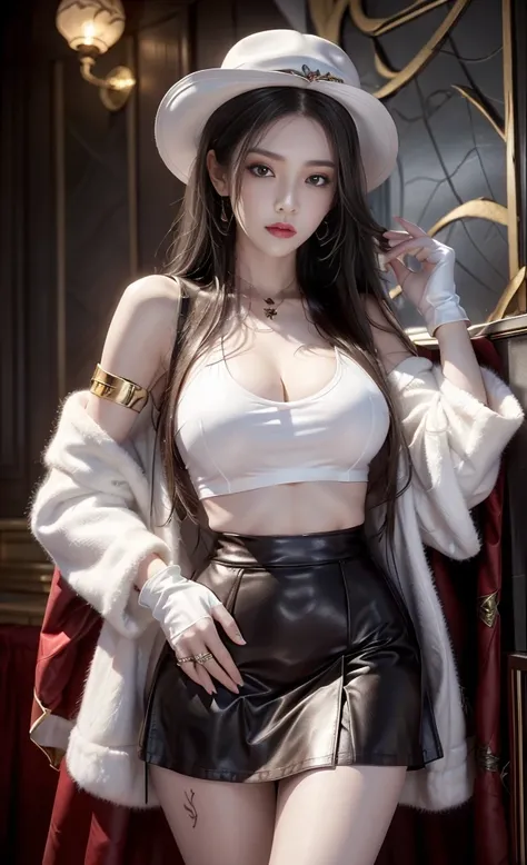 full body Esbian, of the highest quality, Intricately detailed skins, Shiny skin, Shiny hair, pale complexion，Colossal tits ,Big breasts), 　Red sky,　Red Moon， inside in room, ((Skull Mark)), ambitious, Seductive Woman, Gray hair, Long hair, Hair fluttering...