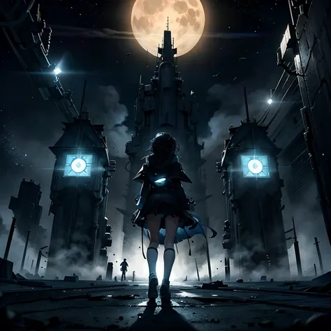 Mato Kuroi from black rock shooter on a space ship, futuristic, moon