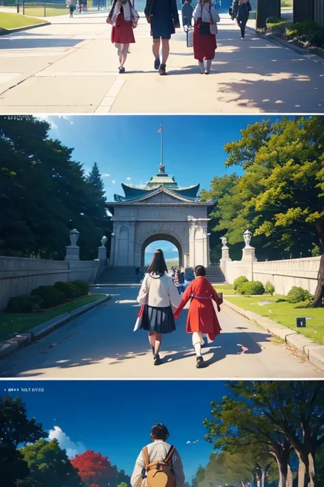 people walking in the park，Background banners and flags, Scenes from live-action movies, Still from a live action movie, screenshots from movies, Great scenes from the movie, screenshots from movies, Opening scene, japanese live action movie, cinematic Fil...