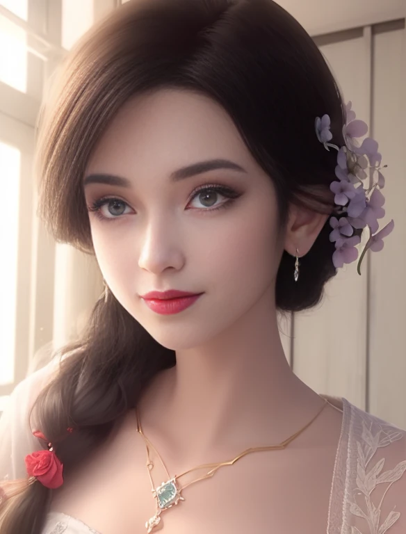 ultra realista 8k CG, picture-rosto perfeito, Impeccable, limpo, master part, arte profissional, obras de arte famosas, Cinematic lighting, Cinematic Flower, rosto perfeito, beautiful face, fantasia, Sonho, irreal, science fiction,  roupas bonitas, renda, ...