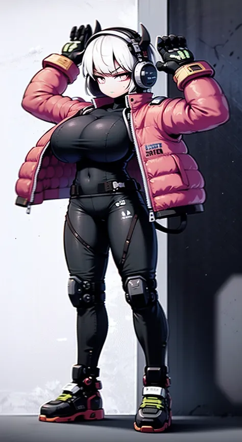 8K,Ultra Detail,ultra-quality,ultra precision,ultimate masterpiece,demon Girl,big boobs,big Thigh,bomber jacket,long leather pants,long twin tail(blond)(innercolor of pink),cool Graffiti on the wall,big both arms,Theme of Cyber Punk,Dynamic Action Pose,