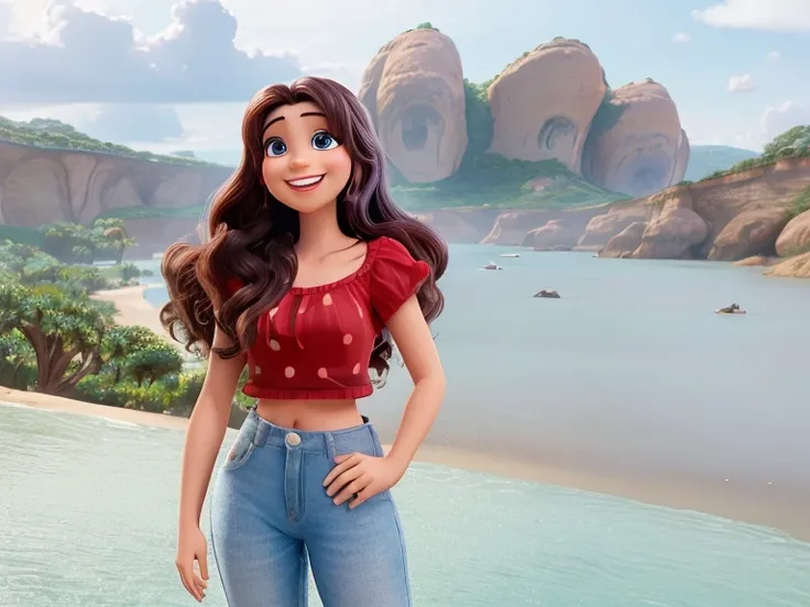 Mulher estilo desenho disney pixar sorriso bonito, sorrindo, in high resolution.