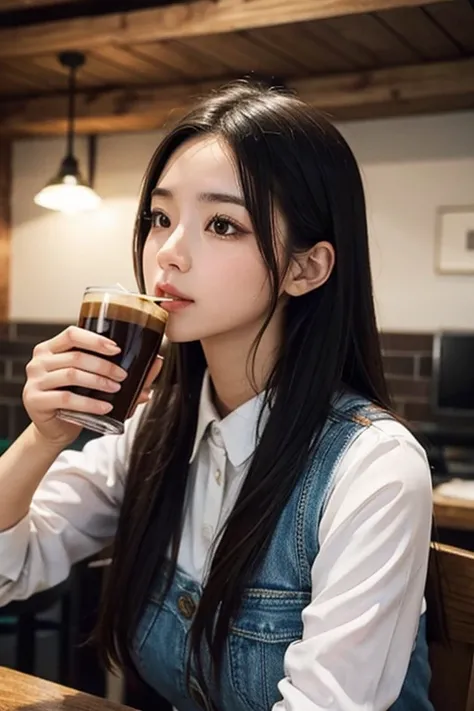 her drinking coffee