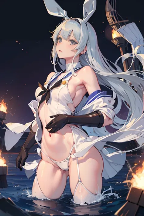 hyper detailed, perfect anatomy, extremely detailed and delicate, 1 girl, shimakaze(kancolle), 1 black cat, night sky, stars, milkyway, hugging a black cat,