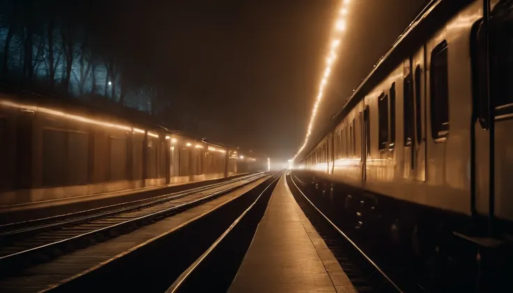 a reflective shot of the train’s lights bouncing off the tunnel walls, creating a mesmerizing and ethereal glow