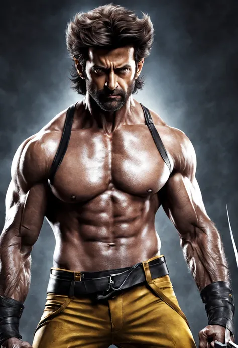 hrithik roshan, an indian movie star, reimagined as wolverine, ultrarealistic, extra detailed and make sure to get the likeness of Hrithik Roshan