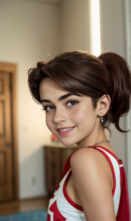 Photo of a 14 year-old american girl, .RAW, beautiful teenage girl, (Long brown hair with ponytail), light brown hair ponytail hairstyle((retrato)), ((Cara detallada:1.2)), ((Detailed facial features)), (Piel finamente detallada)  , (Masutepiece) (proporci...