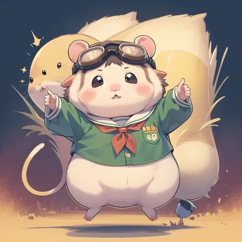 ((hamster, chubby:0.8, goggles on forehead, animal solo, hamster focus, full body)), cute, cool, red neckerchief, adventurer, best_quality, design, hires, highly detailed