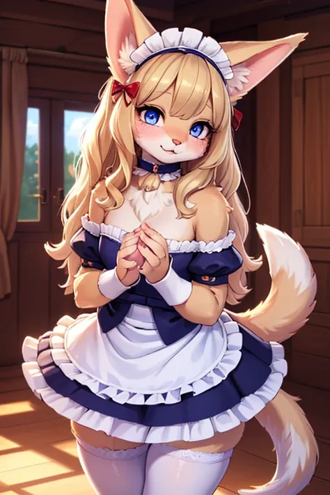 (furry,dog girl,hairy girl in maid costume),(best quality,a high resolution,ultra-detailed,realistic:1.37),beautiful detailed ey...