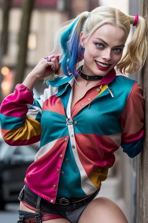 Margot Robbie als Harley Quinn in Suicide Squad, full entire body, Weiches Lichting, Dynamischer Winkel, Realistische Beleuchtung, Foto von Robert Adams, (natural skin texture, Hyperrealismus, Weiches Licht, scharf: 1.2), (Komplizierte Details: 1.12), HDR-...