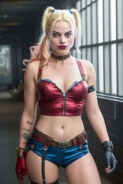 Margot Robbie als Harley Quinn in Suicide Squad, full entire body, Weiches Lichting, Dynamischer Winkel, Realistische Beleuchtung, Foto von Robert Adams, (natural skin texture, Hyperrealismus, Weiches Licht, scharf: 1.2), (Komplizierte Details: 1.12), HDR-...