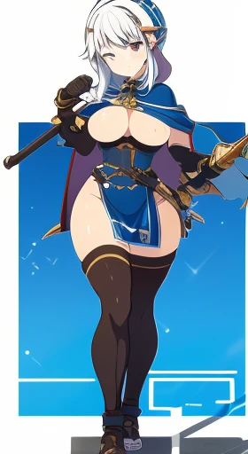 (((Best Quality))) , ((full body)), female, reference sheet, solo, (white background), holding staff or sword, gauntlets, thigh high, femloin, cloak, long hair, blue, red, green, violet, pink, white, armored dress,