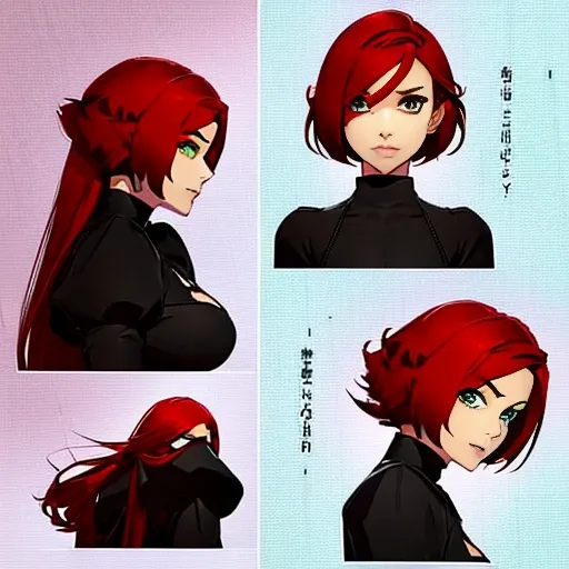 ((master part)), (best quality), (character creation sheet), (front, back and sides view), (4 angles per sheet), Close up of a girls face, (fair skin, perfect skin, big eyes, emerald green eyes, bow-shaped eyebrows, red hair, (light red hair), mid hair, (f...