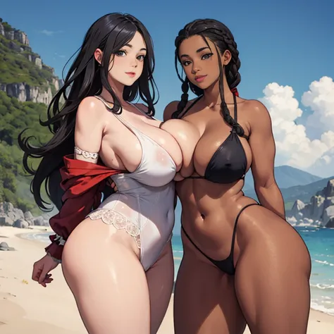 dark-skinned female, poitrine, gros seins, voluptueux, thick thighs, Oppai, hanches larges, Sinueuse, gros cul, cul massif, dreadlocks, high resolucion, robe, poser sexuellement, Soir_plage, NSFW