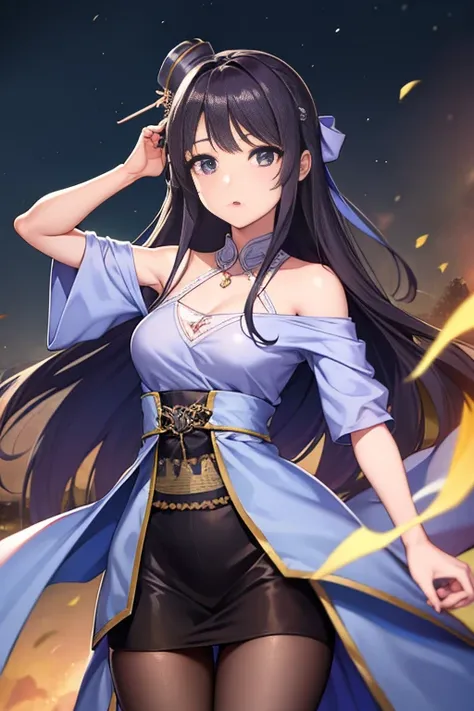 Maisakurajima, sakurajima mai, Long hair, bangrak hair:1.5), Hair Ornament, (Purple eyes:1.1), hair clips, rabbit Hair Ornament,Necklace, Formal, Black jacket, pencil skirts, Skirt suit, Black pantyhose,crossed legs,Use a fountain pen to write a letter,暗闇の...