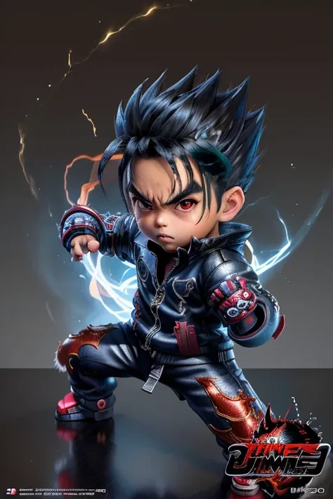 a close up of a chibi of a kid [ Jin Kazama ], action poses, with effect, anime styled 3d, stylized anime, badass anime 8 k, high detail iconic character,  trigger anime artstyle, demon slayer rui fanart, realistic anime 3d style, 3d render official art, s...