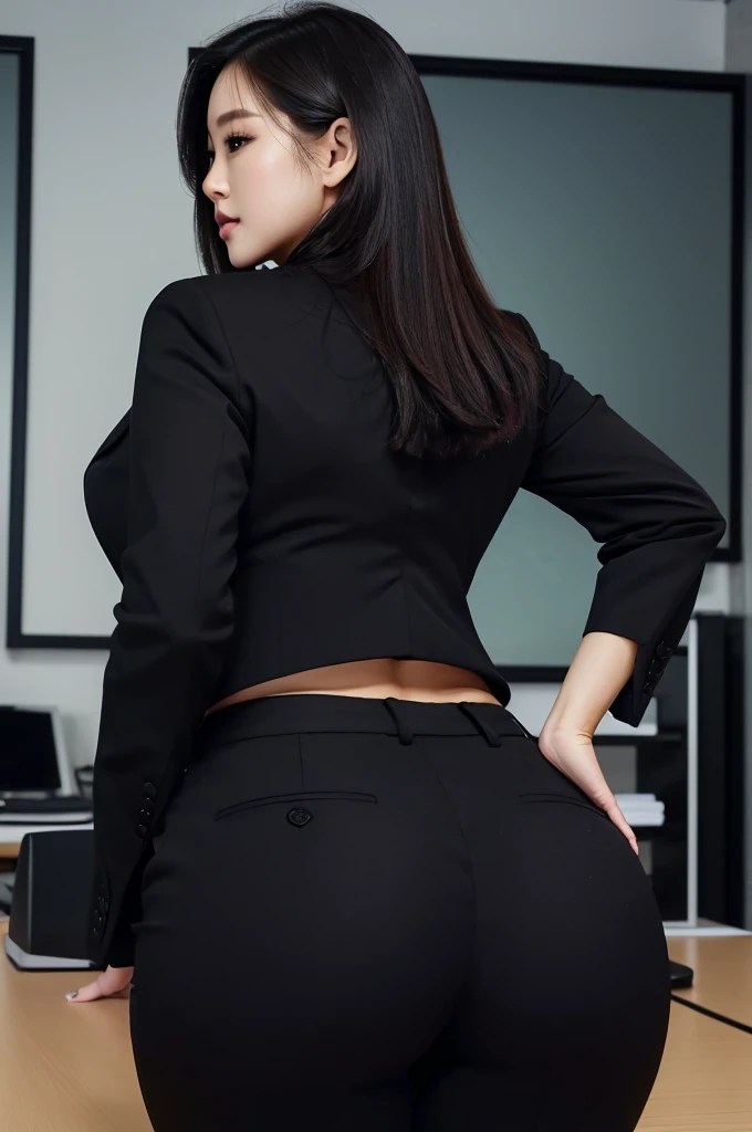 Super Beautiful Office Lady、Plump ass、Y shirt、Black suitpants、posterior view、ahe face、Seduce me with your butt、(((ultra best quality, ​masterpiece))), (((ighly detailed)))