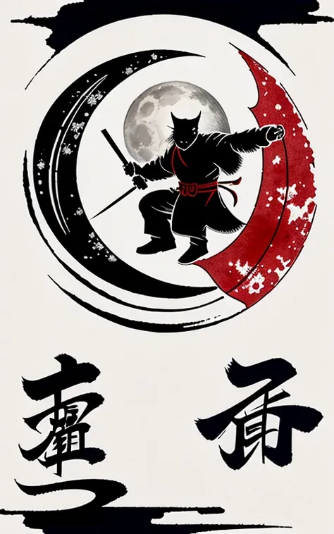 Santa Claus,(a person with katana in their hand flying with the moon behind them),a old man,weapon, blue eyes, ninja, sky, holding, black hair, ((ninja mask)), looking at viewer,long hair, moon, holding weapon, holding sword, weapon,ninja sword,japanese cl...