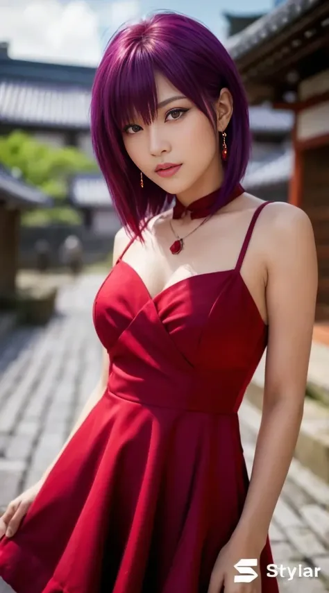 "AYANE" (best quality,ultra-detalhado,Realistic:1.37), retrato, Detailed eyes and facial features, textura de pele delicada e suave, Corpo Perfeito, textura ultra realista, maquiagem perfeita, maquiagem vermelha nos olhos, batom vermelho,  expression serio...