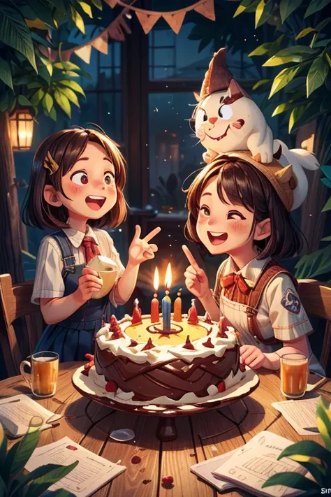 close_up of Laughing faces, Friend gatherings, Laughing heartily, birthday party, intricate, (masterpiece, Representative work, official art, Professional, unity 8k wallpaper:1.3)