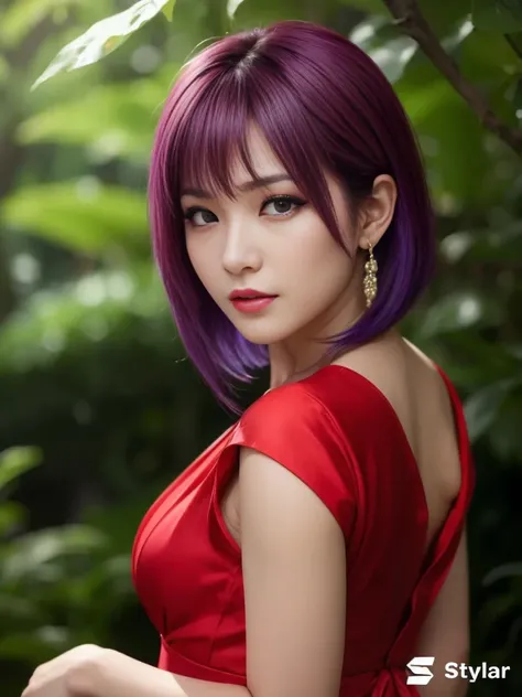 "AYANE" (best quality,ultra-detalhado,Realistic:1.37), retrato, Detailed eyes and facial features, textura de pele delicada e suave, Corpo Perfeito, textura ultra realista, maquiagem perfeita, maquiagem vermelha nos olhos, batom vermelho,  expression serio...