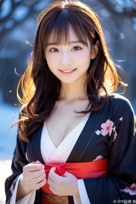 (Super beautiful woman in kimono)、((best qualtiy、8k masterpieces:1.3))、foco nítido:1.2、(ultra beautiful faces:1.0)、(shinny skin:1.0)、photos realistic、A dark-haired、Video Lighting、High-definition eyes and face、Video Lighting、Japanese actressl、from the front...