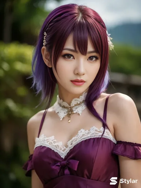 "AYANE" (best quality,ultra-detalhado,Realistic:1.37), retrato, Detailed eyes and facial features, textura de pele delicada e suave, Corpo Perfeito, textura ultra realista, maquiagem perfeita, maquiagem vermelha nos olhos, batom vermelho,  expression serio...