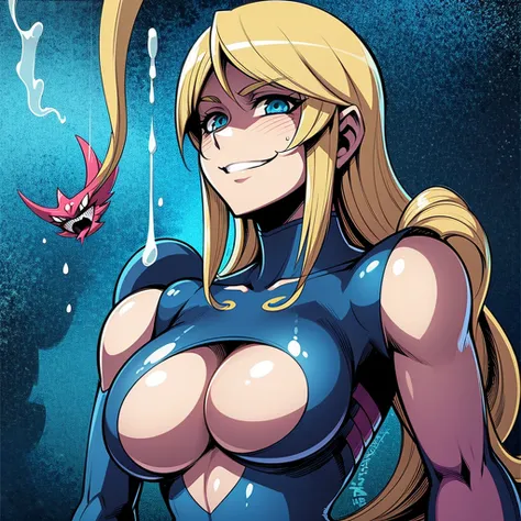 hot water dripping woman、Guyver Style、evil smile、Entangled tentacles、Scarabeleploid、cel shaded animation、Metroid Suit、The long-haired、a large amount of mucus、