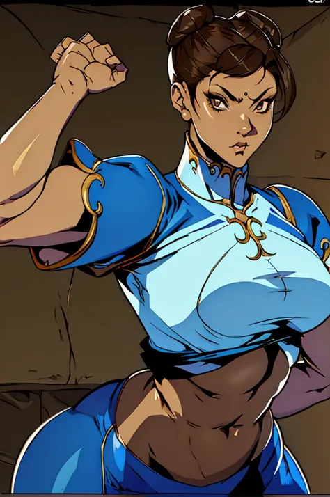 chun li, street fighter, belas coxas grossas, coxas sexys, pose de luta, olhando para frente, belos olhos escuros, olhos detalhados, belo rosto, brown tights, botas brancas