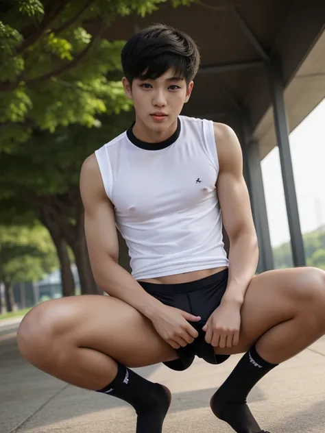 16 years old teenagers , very young , light-skin , wearing an dark black sexy underwear, tmasterpiece，k hd，the feet，black long socks，The barefoot , black colour , handsome and cute , extreme cute boy , white skin , dark black underwear boxers shorts , extr...