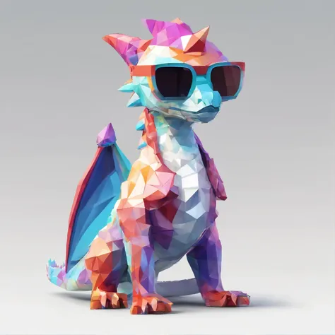 Perfect alignment, Cute dragon wearing a jacket，Crystal Vase，Rose flower, Wearing sunglasses, cheerfulness, Standing position, Abstract beauty, Centered, Looking at the camera, Facing the camera, Approaching perfection, Dynamic, Highly detailed, Smooth, Sh...