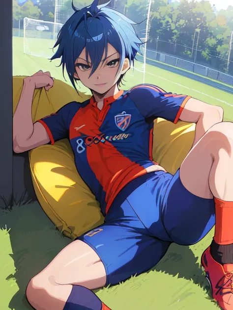 (((Official art,superfine illustration,hight resolution, masutepiece, best qualtiy,Best Quality,)))hightquality, detaileds, (A little boy),12 years old, A young ace striker male idol with a super cute face,A boy as beautiful as Planding, Cool handsome face...