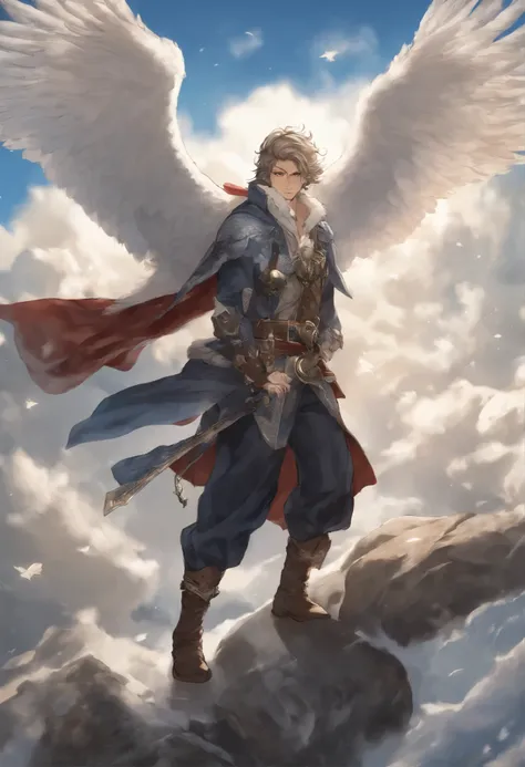 close-up of an owl, Santa Claus walking on the clouds, fluffy clouds, shaggy clouds, casimir art, shigenori soejima illustration, boris valejo. octopath traveler, detailed anime character art, detailed key anime art, Granblue Fantasy, handsome guy in demon...