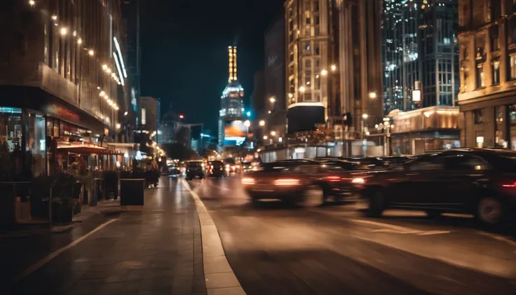 a dynamic shot of a blank billboard mockup in a bustling cityscape, with vibrant lights and busy streets, symbolizing the advertising and marketing opportunities