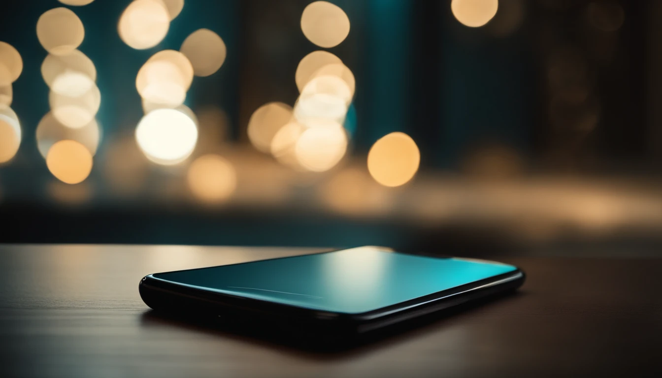 a close-up shot of a blank smartphone mockup, with a soft and diffused lighting that showcases the sleek design and screen potential