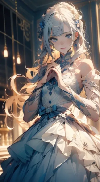 Official art, ヨーロッパの​masterpiece女性,, pale silver hair , Dark blue eyes, (​masterpiece、top-quality、hight resolution: 1.4),in 8K, Anime Art Nouveau, highly detailed exquisite fanart, anime fantasy illustration, clean detailed anime art, detailed anime art, s...