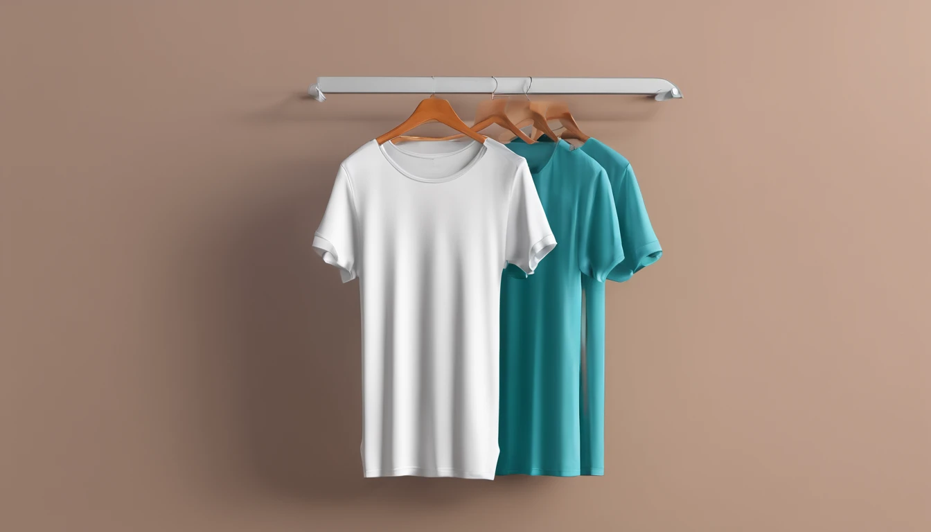 a lifestyle shot of a blank t-shirt mockup, with a hanger or folded neatly, placed against a stylish backdrop, emphasizing the versatility for personalization and branding