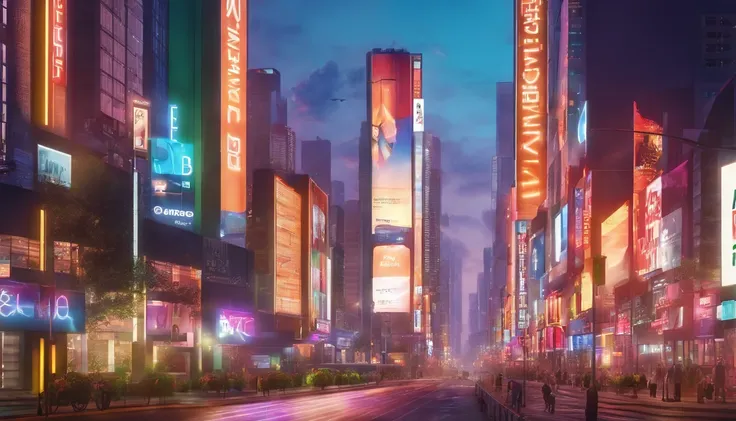 a dynamic shot of a blank billboard mockup in a bustling cityscape, with vibrant lights and busy streets, symbolizing the advertising and marketing opportunities