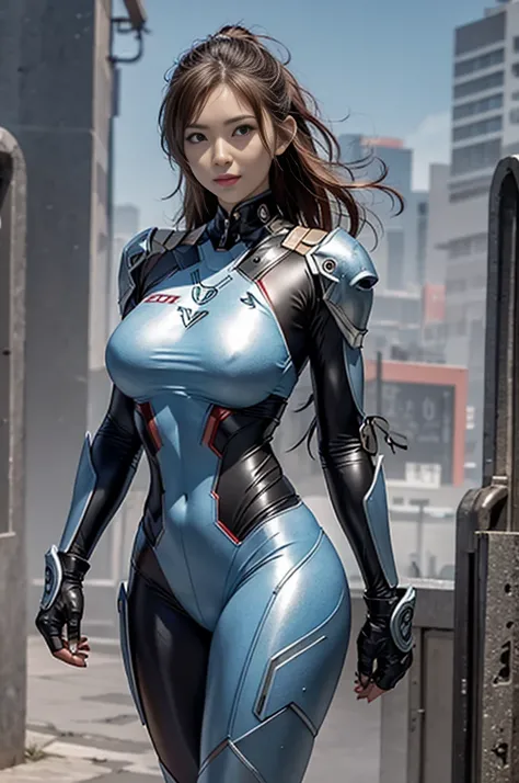 female robocop solo、Armor that completely covers the entire body、very large armor、helmet covering eyes、rainbow armor、Armor that completely covers the chest、Slender and long legs、vibrant pozel body view full body