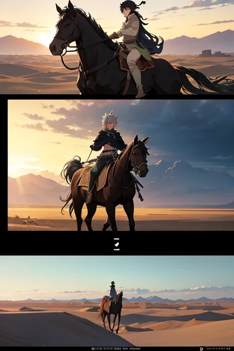 Scene of horse and rider in desert area, black clover screenshot, screenshot from the anime film, beautiful anime scenes, Today’s recommended anime is still, anime movie screenshot, Kuro anime screenshots, Screenshot of the 2012 animation, 2 0 1 9 animatio...