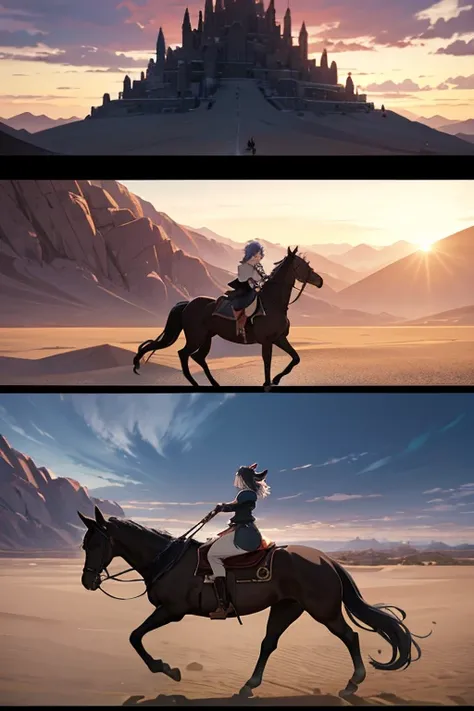 Scene of horse and rider in desert area, black clover screenshot, screenshot from the anime film, beautiful anime scenes, Today’s recommended anime is still, anime movie screenshot, Kuro anime screenshots, Screenshot of the 2012 animation, 2 0 1 9 animatio...